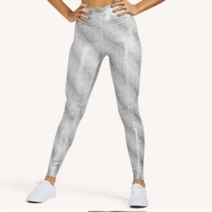 Peloton active wear Polka Dot Foil Legging Metallic Silver Grey High Rise small